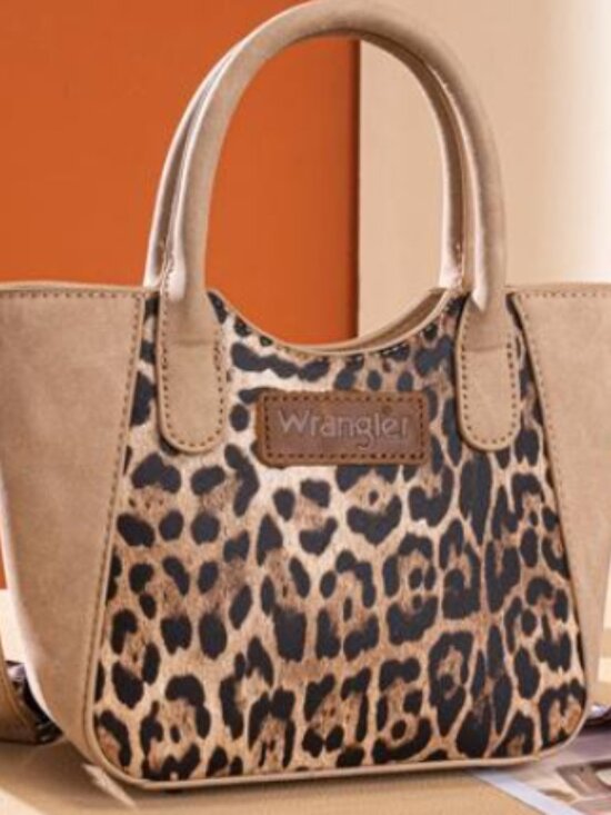 Wrangler Handbags - Wrangler Leopard Print Small Tote/Crossbody - Tan NWT